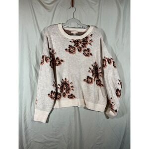 Knox Rose Womens Floral Knit Crew Neck Sweater XXL‎ Cream Pink Brown Long Sleeve